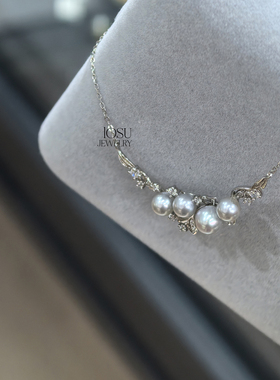 流素losu—925银海水真多麻灰蓝色天然珍珠复古繁花宫廷项链项链