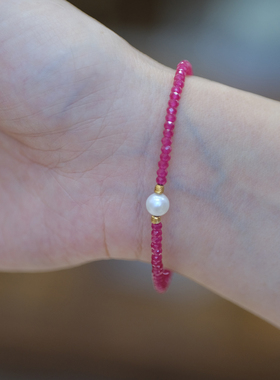 流素losu.925银鸽血红宝石天然珍珠项链甜美新年礼物手链