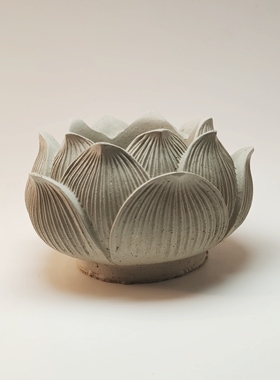 水泥手工制作莲花荷花盆香插香熏蜡盘装饰摆件
