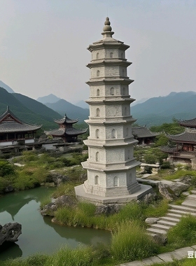 水泥制作微缩景观中国风古代七层佛塔模型水族鱼缸沙盘具造景装饰