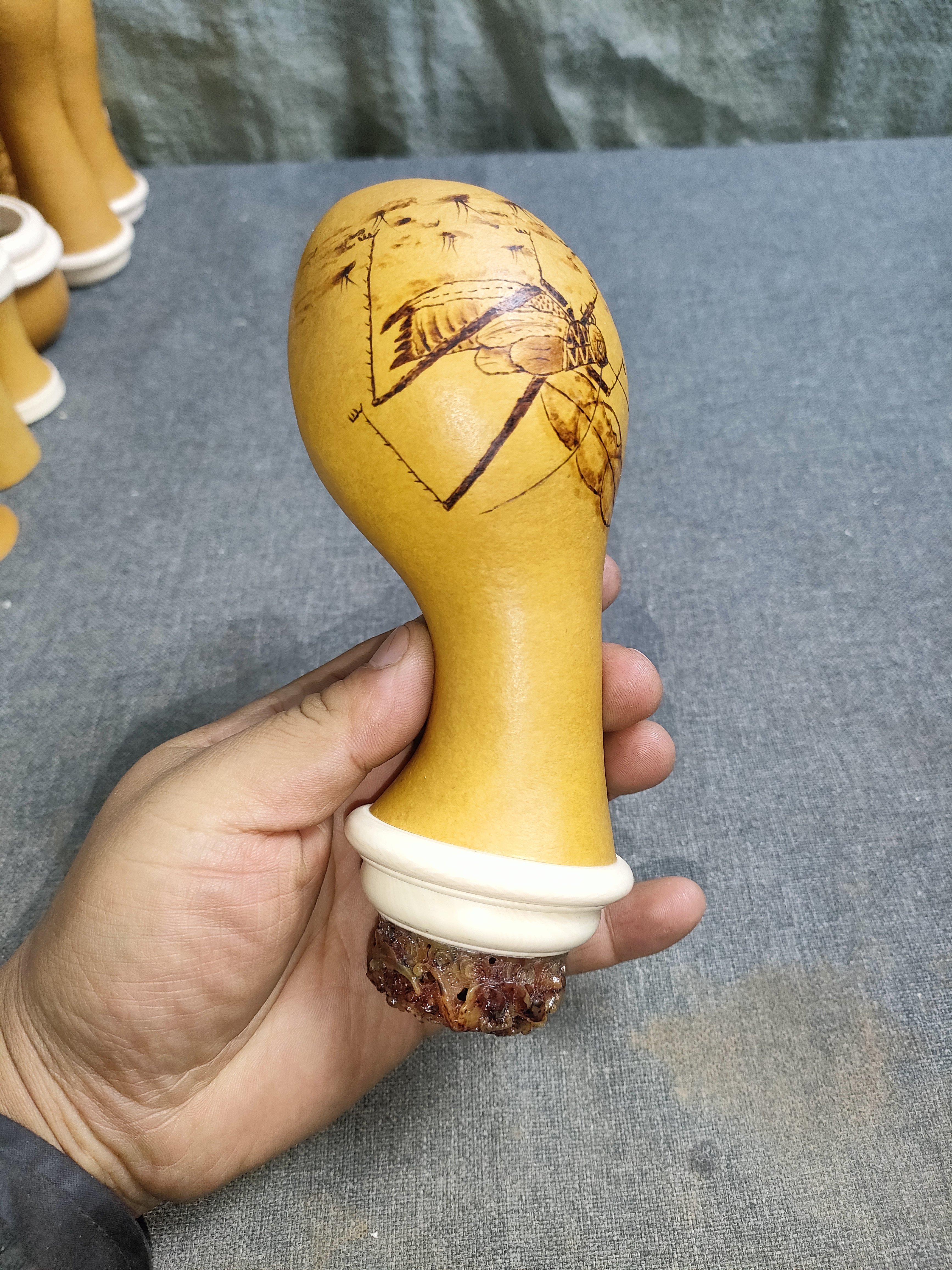 手工烙画蝈蝈葫芦檀木红木镶口A蟋蟀蛐蛐葫芦叫S罐摆件文玩把件虫,淘宝优惠券,粉丝福利购,淘宝优惠卷