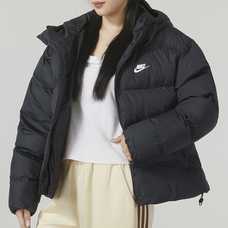 NIKE耐克正品女装外套保暖短款连帽运动面包服宽松棉服FD8291-010-图0