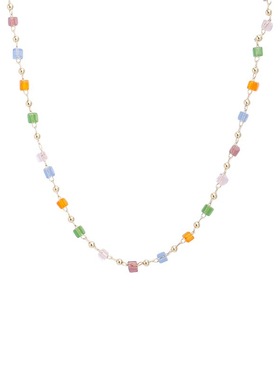 真金电镀韩国新款水晶串珠项链女彩虹锁骨链小众简约choker颈链
