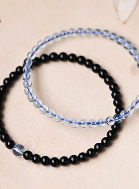 海蓝宝手串黑曜石手链东海玛瑙宝玉石散珠子4mm极细叠戴黑色水晶
