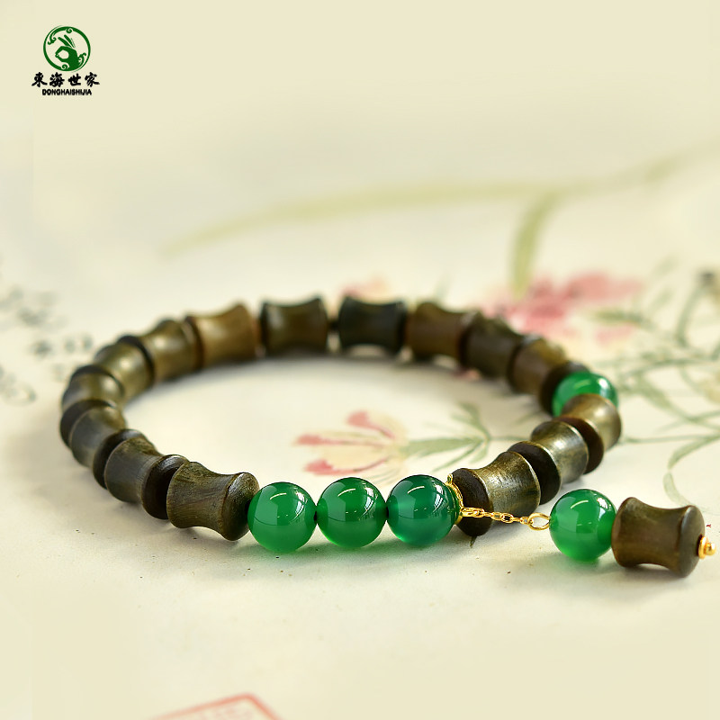 绿檀木手串女男东海水晶玛瑙玉髓翡翠宝玉石文玩绿散珠子竹节手链,淘宝优惠券,粉丝福利购,淘宝优惠卷