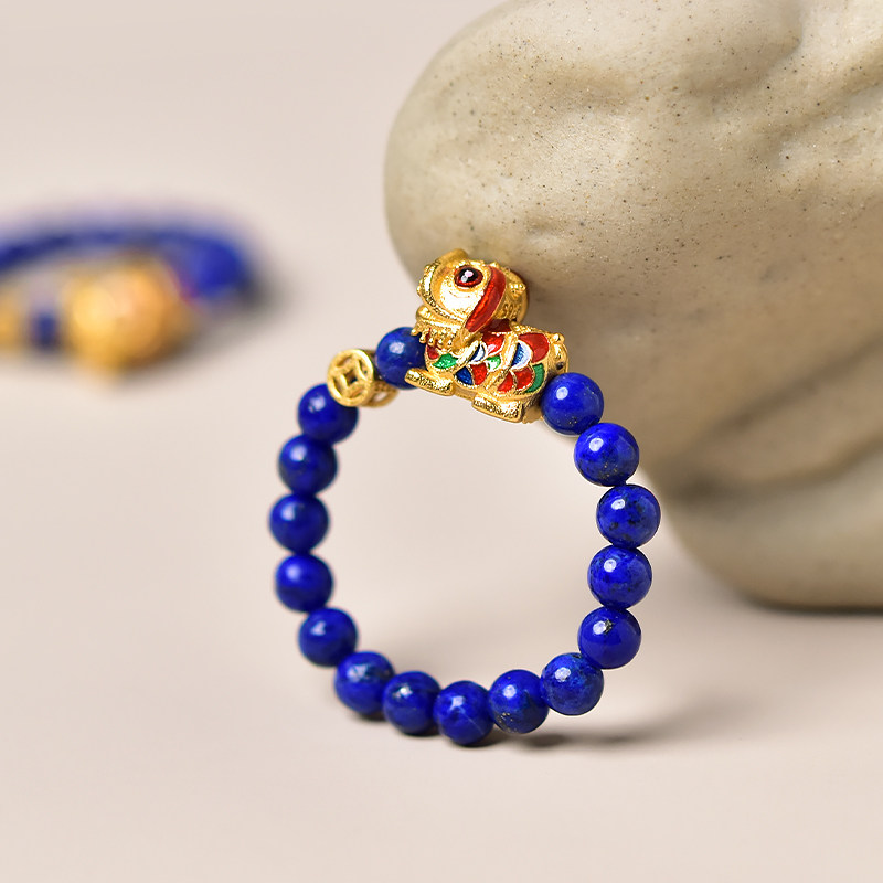Donghai Shijia Lapis Lazuli 925 Silver Lion Dance Ring
