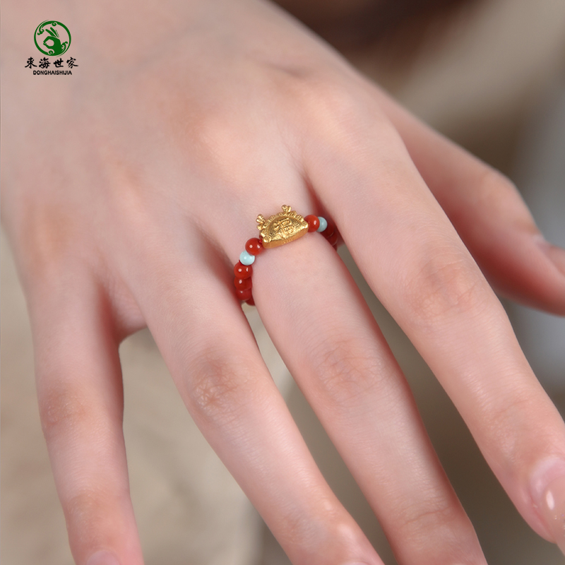 南红戒指女老山檀木扎基拉姆银龙饺绿松石小米珠对戒红玛瑙玉戒指 - 图2