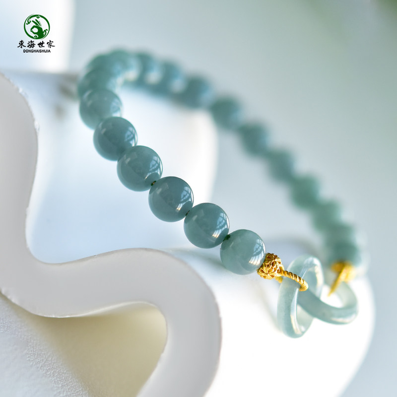 蓝水翡翠手串女男东海水晶玛瑙玉髓玉石散珠子环环相扣玉手镯手链,淘宝优惠券,粉丝福利购,淘宝优惠卷