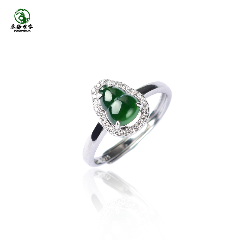 翡翠戒指女东海水晶玛瑙玉髓宝玉石葫芦指环素圈情侣对尾戒玉戒指 - 图3