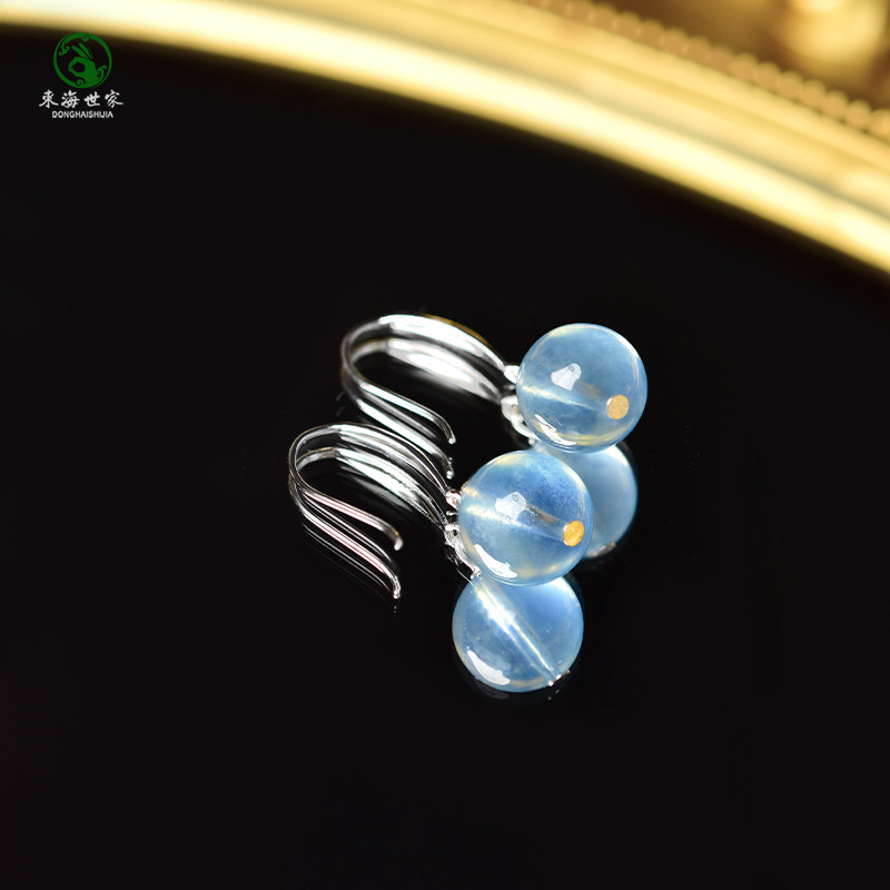 海蓝宝耳坠女东海水晶玛瑙翡翠宝玉石s925银冰种润蓝圆珠耳环耳饰,淘宝优惠券,粉丝福利购,淘宝优惠卷