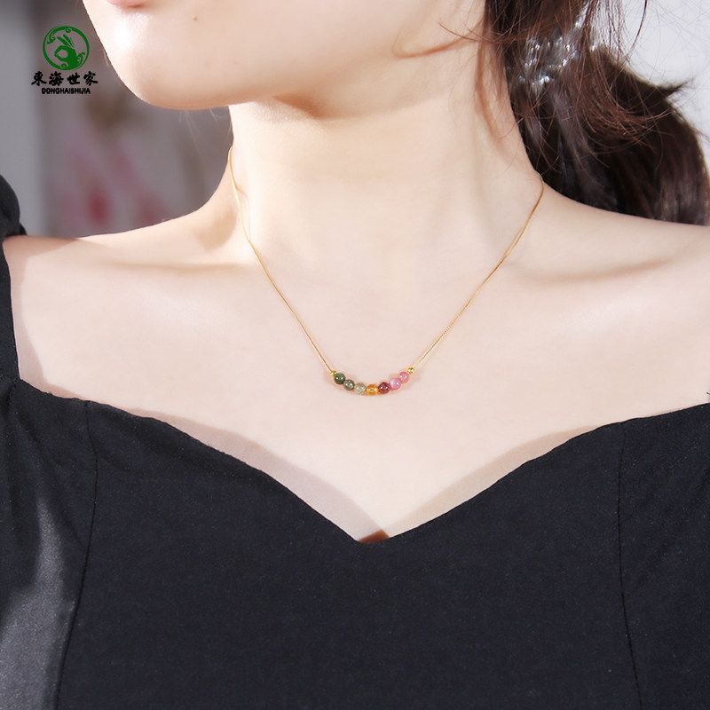 碧玺项链女东海水晶玛瑙玉髓彩色粉红绿散珠子925银极细微笑吊坠,淘宝优惠券,粉丝福利购,淘宝优惠卷