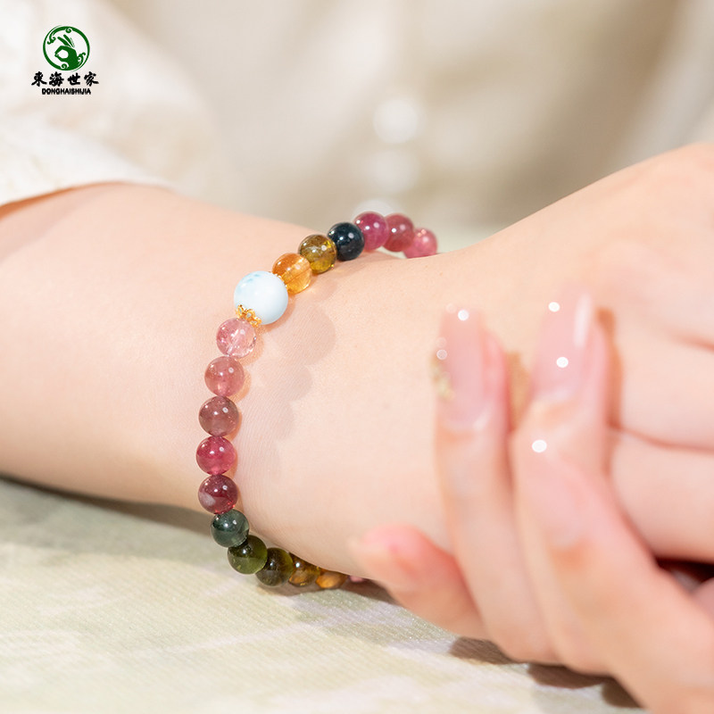 碧玺手串女东海水晶玛瑙巴西彩虹糖果粉绿蓝红色海纹石单珠手链,淘宝优惠券,粉丝福利购,淘宝优惠卷