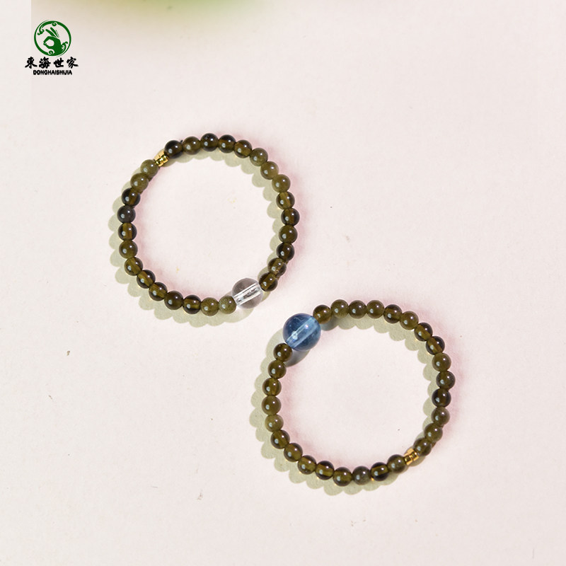 Obsidian ring for men and women, East China Sea agate, jade, white crystal, aquamarine, single bead and double eyes, gold obsidian ring