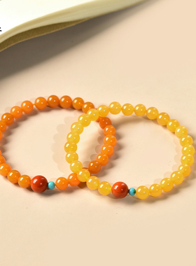 黄玉手串东海水晶玛瑙翡翠玉石文玩南红绿松石散珠子缅甸缅黄手链