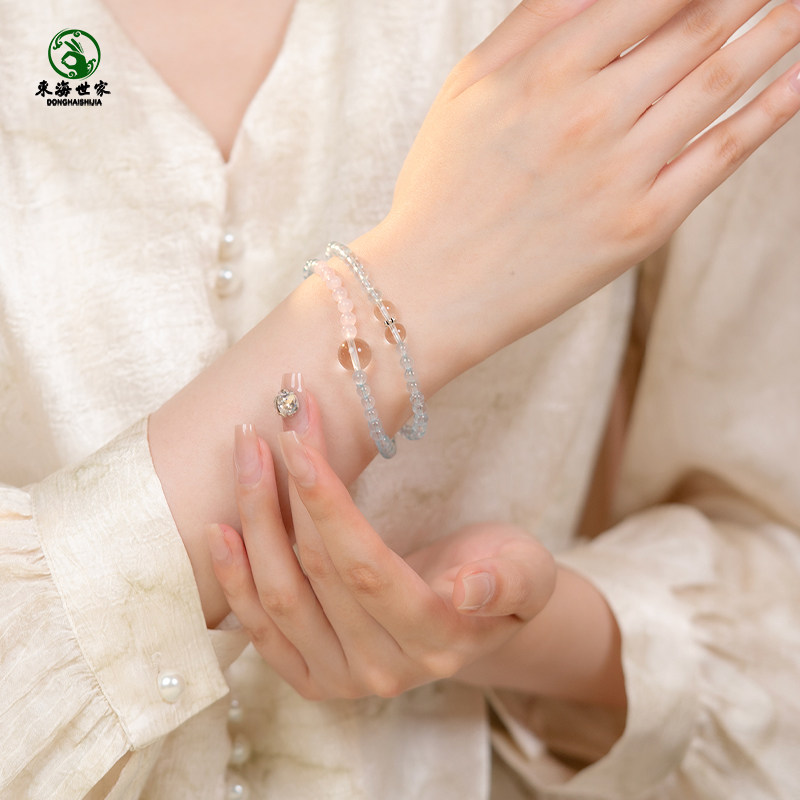 海蓝宝手串女东海水晶玛瑙玉髓翡翠宝玉石单散珠子粉晶白水晶手链,淘宝优惠券,粉丝福利购,淘宝优惠卷