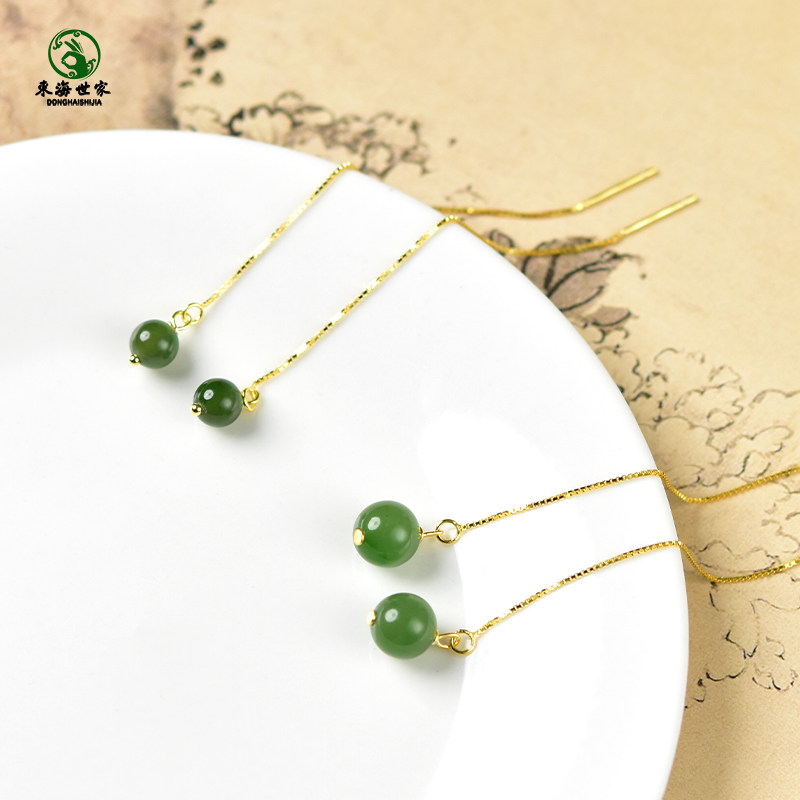 和田玉耳线女碧玉耳坠东海水晶玛瑙翡翠玉石散珠子银耳环玄学耳饰,淘宝优惠券,粉丝福利购,淘宝优惠卷