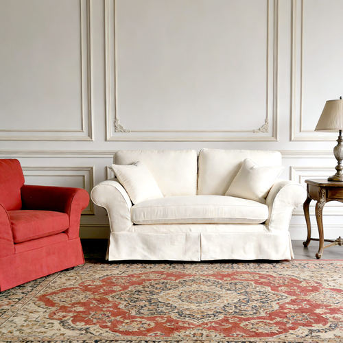 ins风美式现代羽绒裙摆布艺沙发三人全拆洗棉麻红色白中古地中海 - 图1