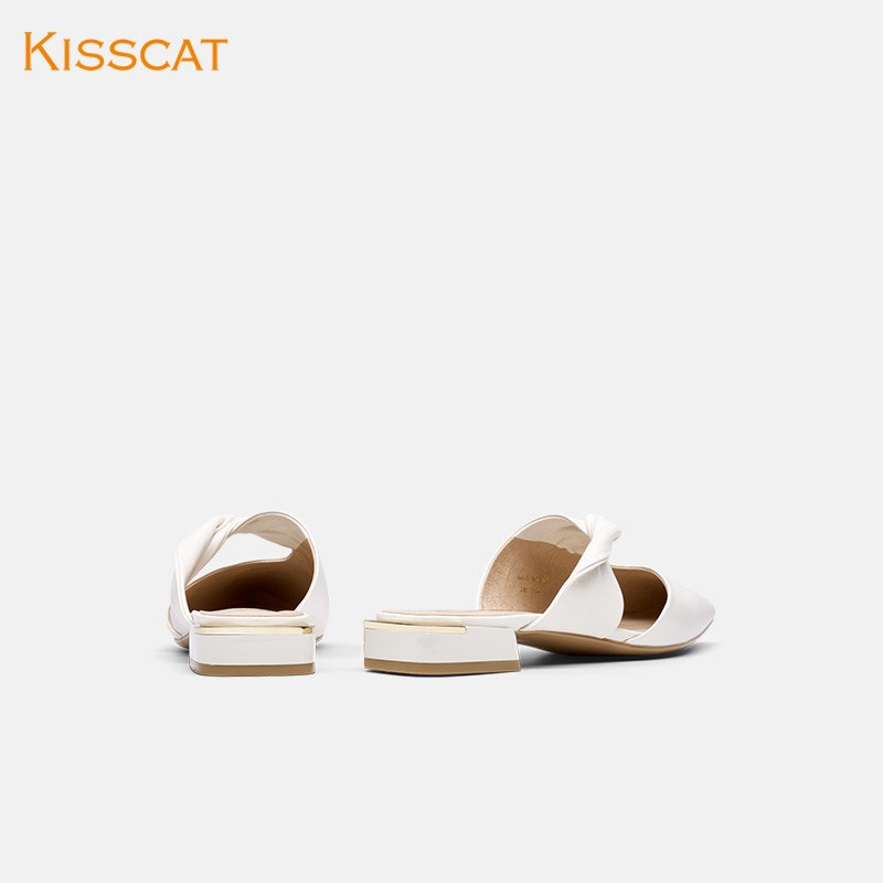 接吻猫2020夏季新款柔软包头羊皮 kisscat包头拖