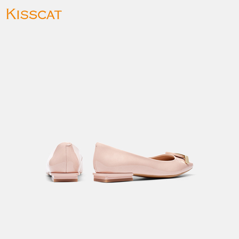 接吻猫2020秋季新款漆皮方头船鞋 kisscat单鞋