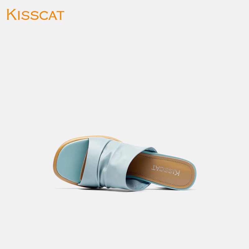 接吻猫2020夏季新款鱼嘴方头凉拖鞋 kisscat一字拖