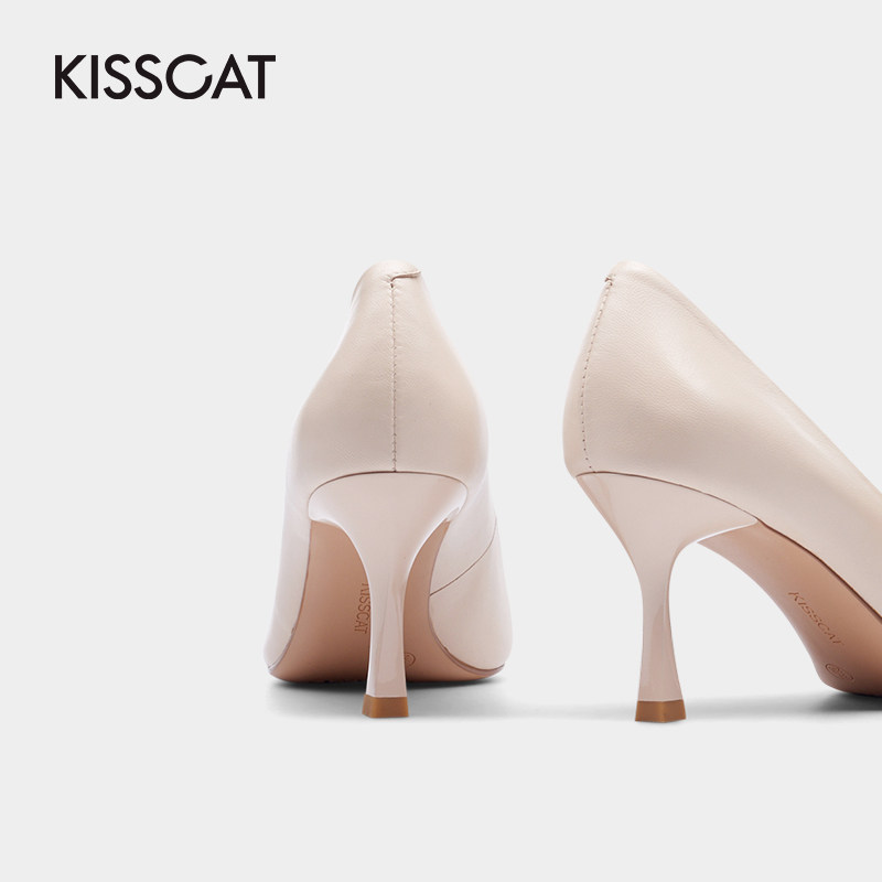 接吻猫2020秋新款纯色简约女高跟鞋 kisscat单鞋