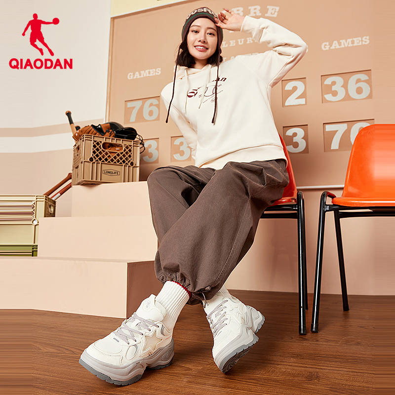 精灵兔V乔丹老爹鞋女2024冬季新款皮面保暖休闲鞋厚底增高运动鞋