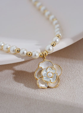 法式复古气质轻奢山茶花项链