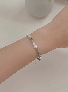 绿色水晶淡水珍珠手链高级感串珠