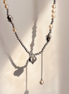 巴洛克风格珍珠拼接金属爱心项链