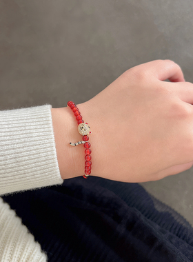 本命年生肖红绳手链女石榴石小众