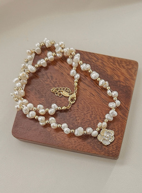 复古法式山茶花珍珠项链轻奢优雅