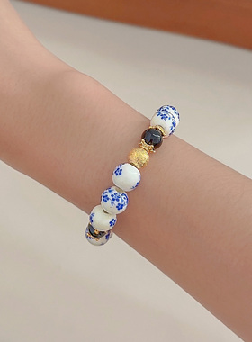 小众设计中国风青花瓷串珠手链新