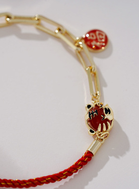 本命年小老虎红绳手链石榴石