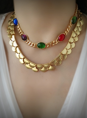 复古波光粼粼镀金轻奢鱼鳞项链