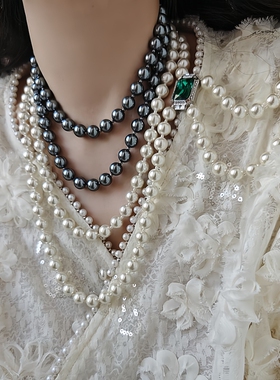 欧美小众多层叠戴人造珍珠锁骨链