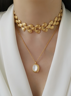 轻奢复古高级感choker颈链素金