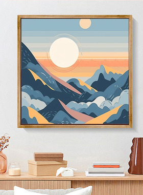 日出东方 数字油画diy简约线条风景治愈系手工涂鸦填色摆件装饰画