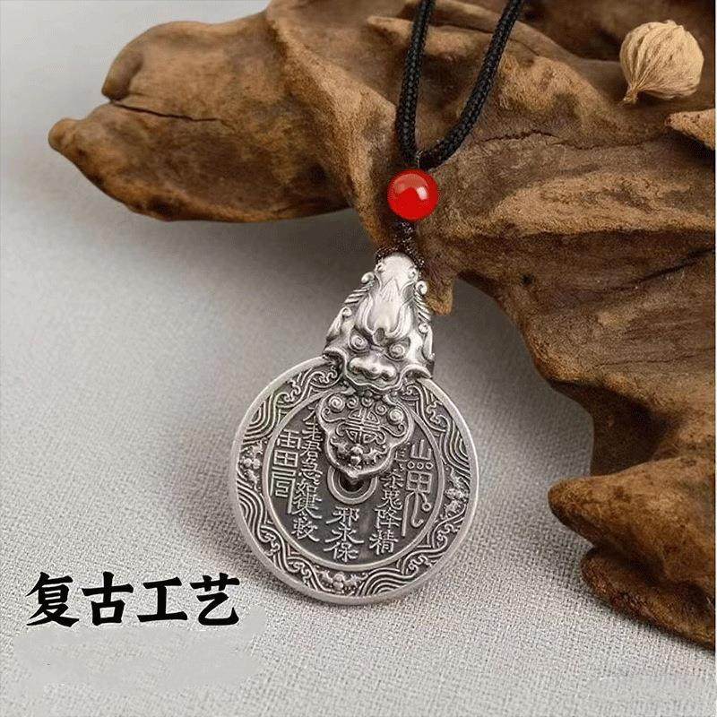 925银做旧吊坠瑞兽山鬼花挂件复古钥匙扣创意貔貅招财钥匙扣,淘宝优惠券,粉丝福利购,淘宝优惠卷