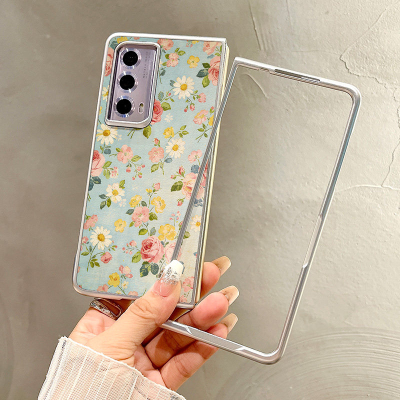 热瓜适用于荣耀MagicV5/V3/VS3/V2RSR/VS2手机壳折叠屏保护套新款高档气质银色油边全包潮防摔套蓝底碎花油画,淘宝优惠券,粉丝福利购,淘宝优惠卷