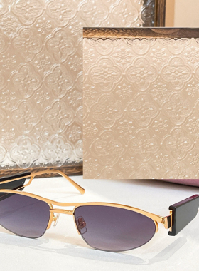 金属椭圆半框太阳眼镜132AV男女通用网红风时尚遮阳墨镜宽边镜腿