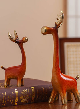 新中式铜长颈鹿摆件家居软装饰品