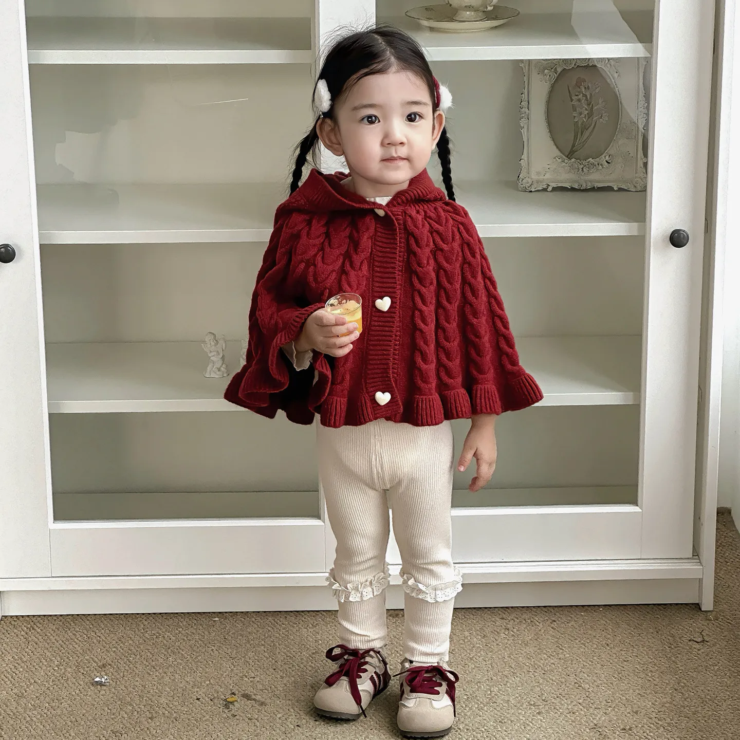 点兮2025秋季新款婴幼儿毛衣斗篷套装女宝宝连帽披肩打底裤两件套,淘宝优惠券,粉丝福利购,淘宝优惠卷