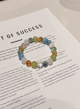 原创天然蓝色系水晶手串海蓝宝复古清冷蓝调风格女小众手饰礼物