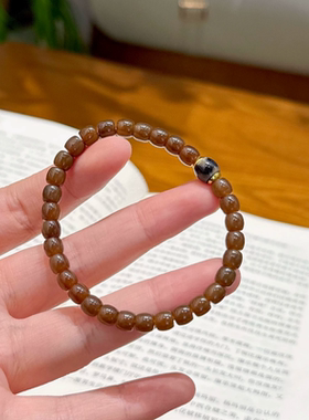 天然糖玉和田玉手串女款单圈叠戴手链焦糖色小众显白手饰送女友