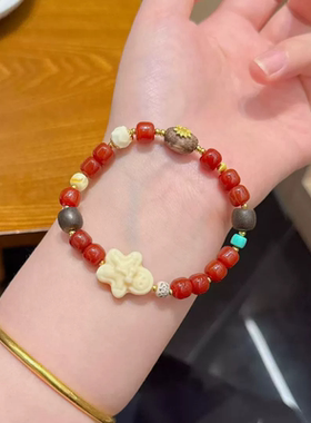 手工天然水晶玛瑙手链手串饰品女款简约本命年转运手链红绳首饰