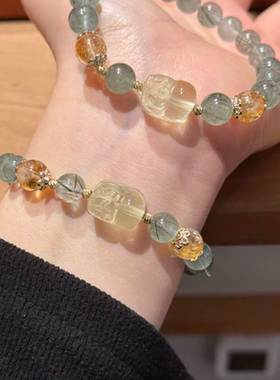 天然水晶多宝手串绿发晶貔貅手链招财转运女手饰古风手工饰品