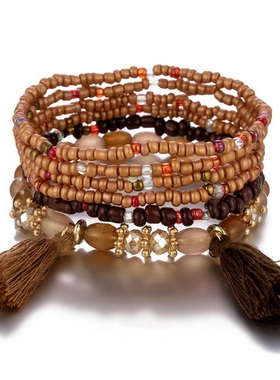 【珠黛饰品】跨境波西米亚多层多串米珠编织手链创意手环 五色