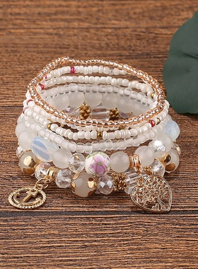 【珠黛饰品】欧美时尚波西米亚可爱吊坠手串多层串珠手链 七色