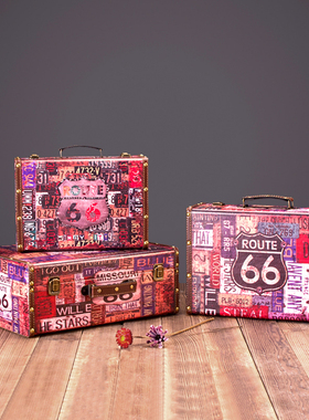 美式手提箱做旧摆件仿古风陈列品