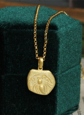 925银镀金磨砂蜜蜂浮雕项链双面佩戴